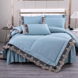 مفرش نفرين 6 قطع ساده مع دانتل - متعدد الالوان