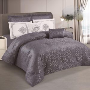 لحاف 8 قطع نفرين جاكار سادة وجهين من مفرشكوم – طقم لحاف مزدوج وجهين فخم، تصميم عصري، خامة ناعمة، يناسب جميع الفصول، أفضل مفارش سرير في السعودية