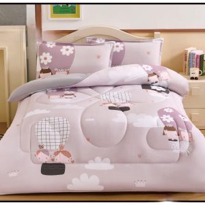 لحاف أطفال نفر ونص 4 قطع برسومات كرتونية ملونة ومبهجة