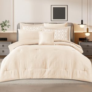 طقم لحاف كوين فاخر 7 قطع نفر ونص يناسب أسرة 140 و150 و160 سم – ألوان أنيقة وخامات ناعمة