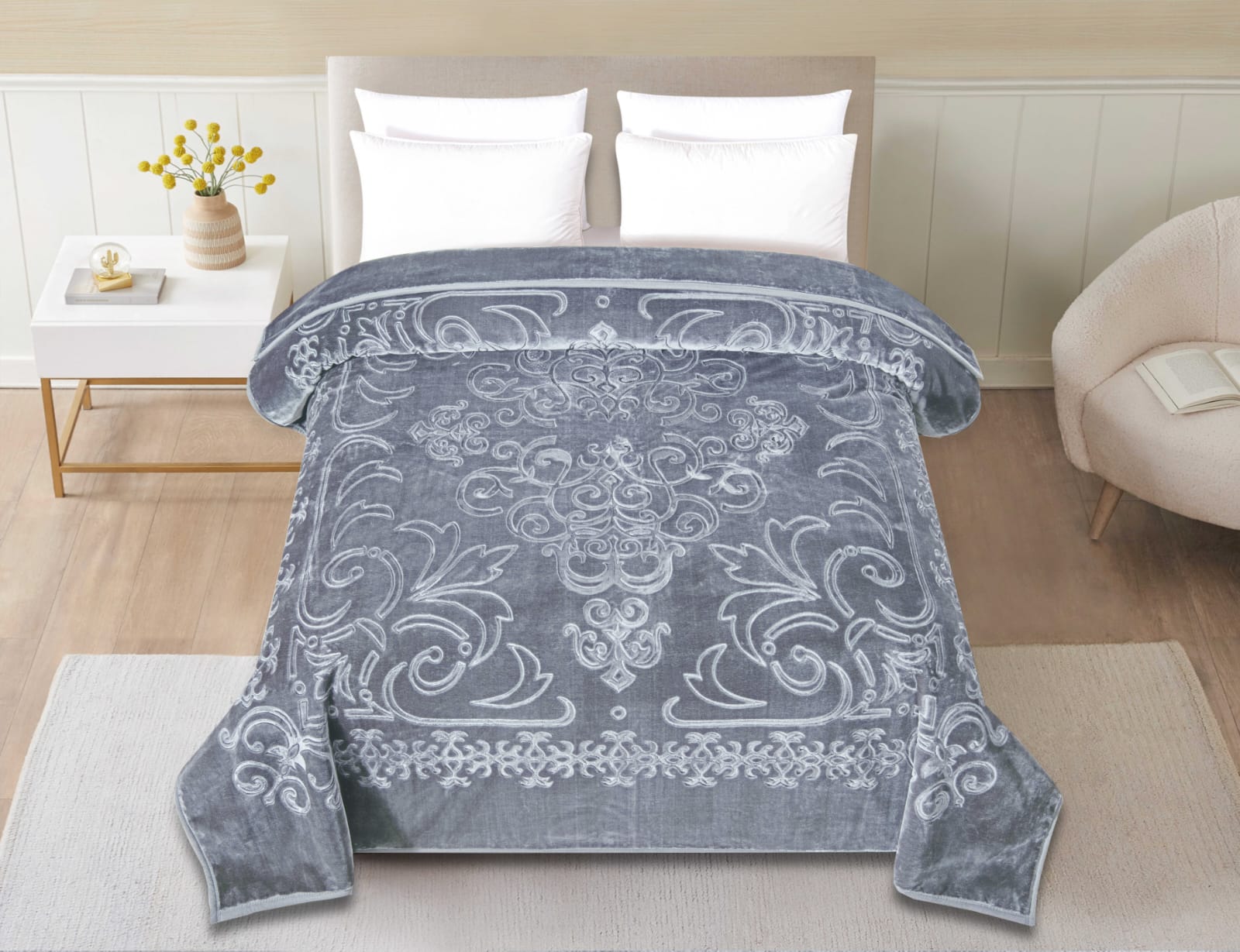 بطانية شتوية فاخرة لون رصاصي