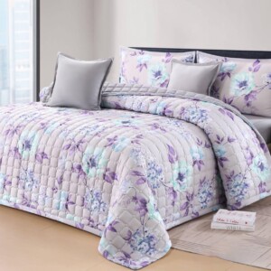 مفرش نفر ونص مضغوط مشجر 4 قطع بتصميم أنيق وخامة ناعمة عالية الجودة