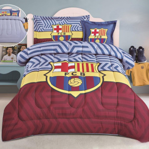 مفرش أطفال نفر ونص 4 قطع برسوم ريال مدريد وبرشلونة وسبايدرمان