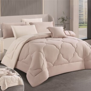 مفرش نفرين 7 قطع ساده وجهين لونين تصميم عملي أنيق